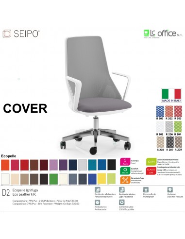 COVER CV0014 Poltrona direzionale schienale rete braccioli fissi oscilante K Version BIANCA Seipo ECOPELLE D2 CLASS 1IM
