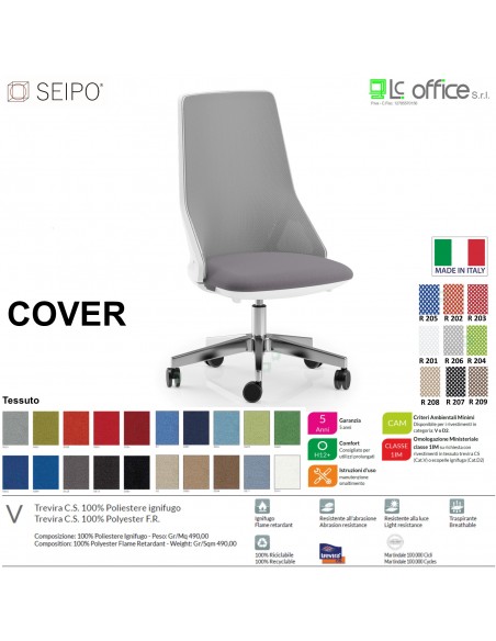 COVER CV0015 Poltrona direzionale schienale rete oscilante K Version BIANCA Seipo Tessuto V CLASS 1IM