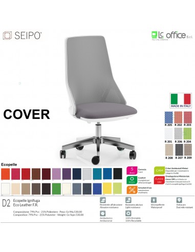 COVER CV0015 Poltrona direzionale schienale rete oscilante K Version BIANCA Seipo ECOPELLE D2 CLASS 1IM