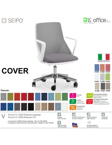 COVER CV0016 Poltrona direzionale schienale basso rete braccioli fissi oscilante K Version BIANCA Seipo Tessuto V CLASS 1IM