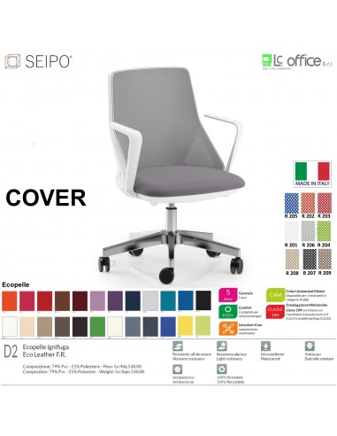 COVER CV0016 Poltrona direzionale schienale BASSO rete braccioli fissi oscilante K Version BIANCA Seipo ECOPELLE D2 CLASS 1IM