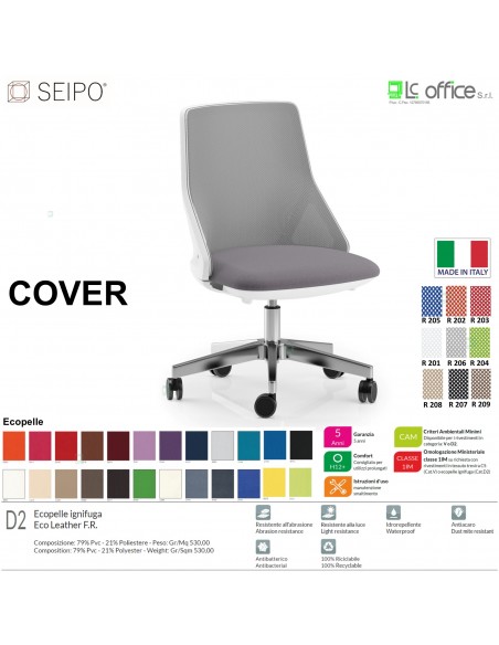 COVER CV0017 Poltrona direzionale schienale BASSO rete oscilante K Version BIANCA Seipo ECOPELLE D2 CLASS 1IM