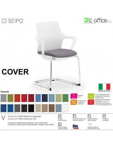 COVER CV0009 Poltrona base slitta cromata braccioli rivestito schienale in nylon Version BIANCO Seipo Tessuto V CLASS 1IM