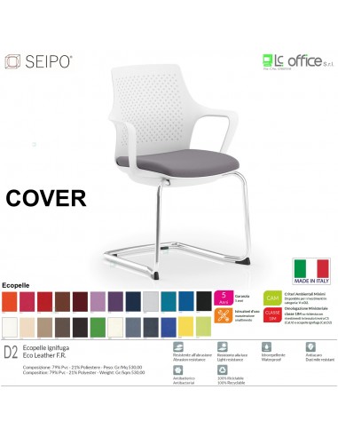 COVER CV0019 Poltrona base slitta cromata braccioli rivestito schienale Version BIANCA Seipo ECOPELLE D2 CLASS 1IM