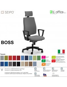 BOSS BS0001 poltrona direzionale schienale imbottito con poggiatesta e braccioli fissi movimenti R4 tessuto V SEIPO