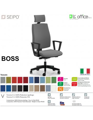 BOSS BS0002 poltrona direzionale schienale imbottito con poggiatesta e braccioli fissi movimenti Z tessuto V SEIPO