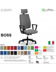 BOSS BS0003 poltrona direzionale schienale imbottito con poggiatesta e braccioli fissi movimenti  tessuto F SEIPO