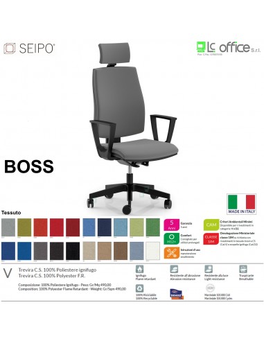 BOSS BS0003 poltrona direzionale schienale imbottito con poggiatesta e braccioli fissi movimenti  tessuto F SEIPO
