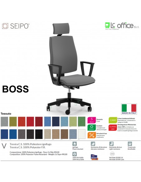 BOSS BS0003 poltrona direzionale schienale imbottito con poggiatesta e braccioli fissi movimenti  tessuto F SEIPO