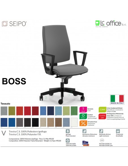 BOSS BS0005 poltrona direzionale schienale imbottito braccioli fissi movimenti R4 tessuto V SEIPO