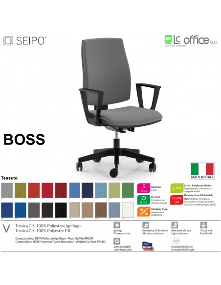 BOSS BS0007 poltrona direzionale schienale imbottito braccioli fissi movimenti  tessuto F SEIPO