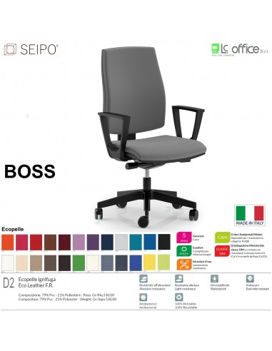 BOSS BS0007 poltrona direzionale schienale imbottito braccioli fissi movimenti F ECOPELLE D2 SEIPO