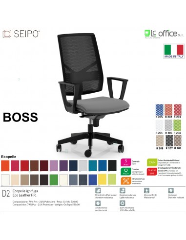 BOSS BS0025 poltrona direzionale schienale rete braccioli fissi movimenti R4 ECOPELLE D2 SEIPO