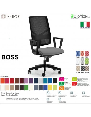 copy of BOSS BS0026 poltrona direzionale schienale rete con braccioli fissi movimenti Z ECOPELLE D2 SEIPO