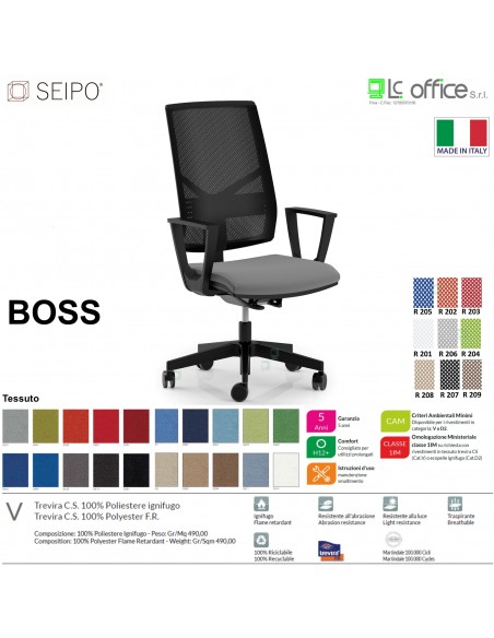 BOSS BS0027 poltrona direzionale schienale rete con braccioli fissi movimenti F tessuto V SEIPO