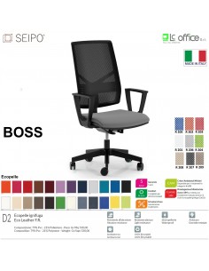 BOSS BS0027 poltrona direzionale schienale rete con braccioli fissi movimenti F ECOPELLE D2 SEIPO
