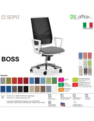 BOSS BS0045 poltrona BIANCA direzionale schienale rete con braccioli fissi movimenti R4 tessuto V SEIPO