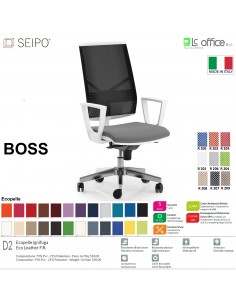 BOSS BS0045 poltrona BIANCA direzionale schienale rete con braccioli fissi movimenti R4 ECOPELLE D2 SEIPO