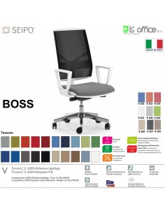 BOSS BS0046 poltrona BIANCA direzionale schienale rete con braccioli fissi movimenti Z tessuto V SEIPO