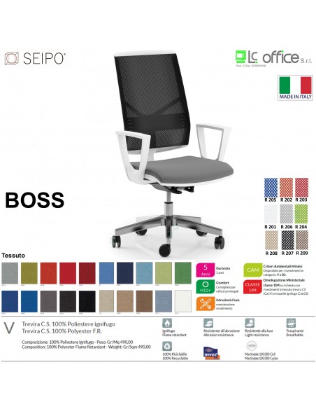 BOSS BS0047 poltrona BIANCA direzionale schienale rete con braccioli fissi movimenti F tessuto V SEIPO