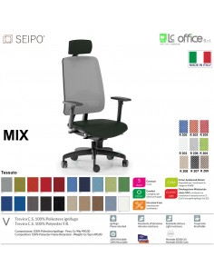 MIX MX0007 poltrona direzionale schienale rete braccioli poggiatesta Movimento R4 Base 5 razze Seipo Type 2 Tessuto V CLASS 1IM