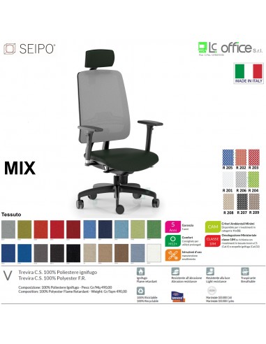 MIX MX0007 poltrona direzionale schienale rete braccioli poggiatesta Movimento R4 Base 5 razze Seipo Type 2 Tessuto V CLASS 1IM