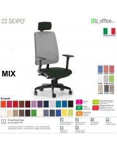 MIX MX0007 poltrona direzionale schienale rete braccioli poggiatesta Movimento R4 Base 5 razze Seipo T2 ecopelle d2  CLASS 1IM
