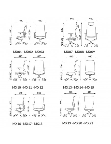 misure Poltrone direzionale MIX 2 seipo
