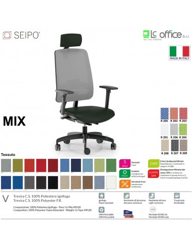 MIX MX0009 poltrona direzionale schienale rete braccioli poggiatesta Movimento F Seipo Tessuto V CLASS 1IM