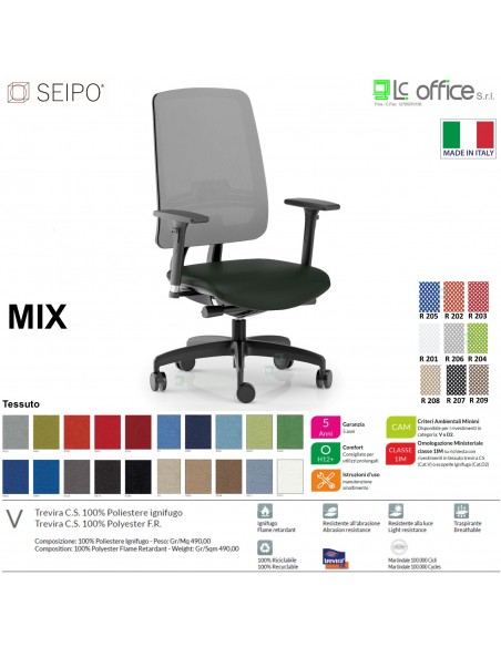MIX MX0011 poltrona direzionale schienale rete braccioli Movimento F Seipo Tessuto V CLASS 1IM