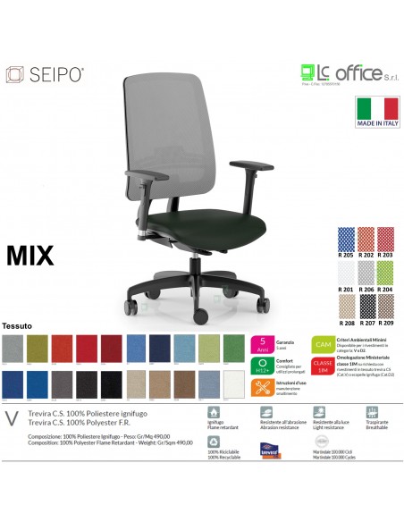 MIX MX0012 poltrona direzionale schienale rete braccioli Movimento F Seipo Tessuto V CLASS 1IM