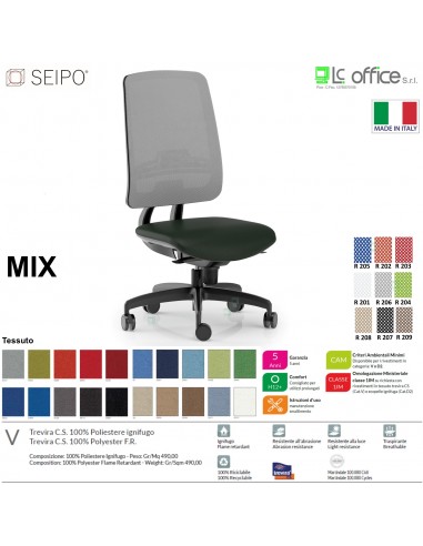 MIX MX0013 poltrona direzionale schienale rete Movimento R4 Base 5 razze Seipo Type 2 Tessuto V CLASS 1IM