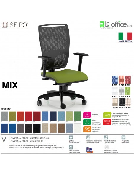 MIX MX0016 operative schienale alto rete braccioli regolabile Movimento R4 Seipo Type 3 Tessuto V CLASS 1IM