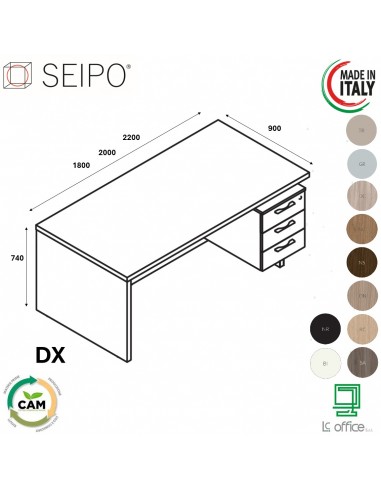 SCRIVANIA direzionale ROYAL con CASSETTIERE struttura melaminico - Seipo RY.015X DESTRO