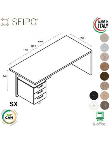 SCRIVANIA direzionale ROYAL con CASSETIERE struttura melaminico - Seipo RY.015X SINISTRO
