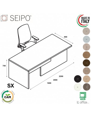 SCRIVANIA direzionale ROYAL con struttura melaminico - Seipo RY.015X DESTRO