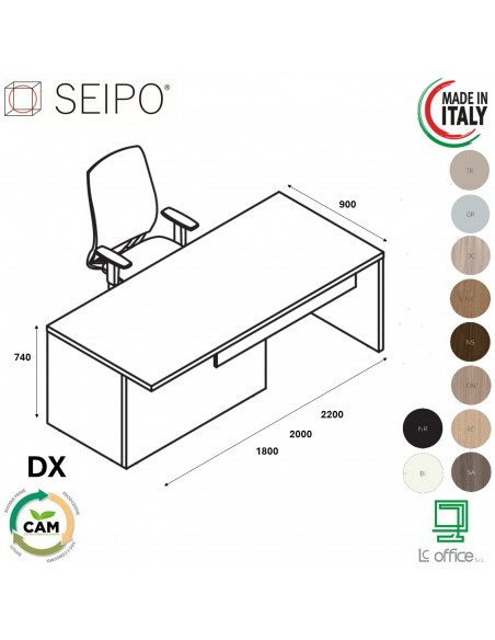 SCRIVANIA direzionale ROYAL con struttura melaminico - Seipo RY.015X SINISTRO