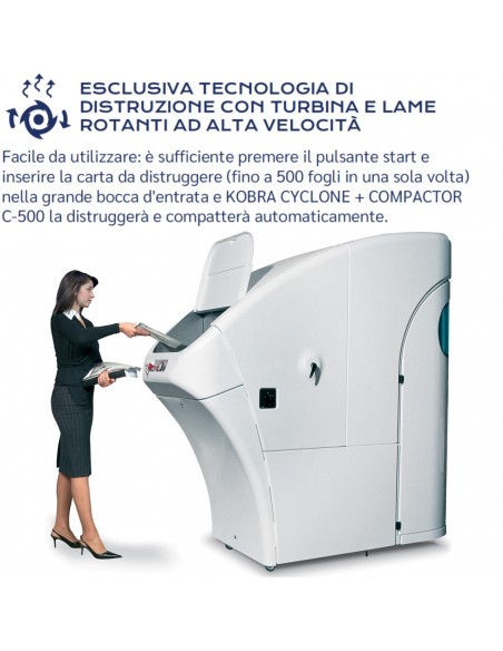Distruggi Documenti Kobra Cyclone con compactor C 500 esclusiva tecnologia