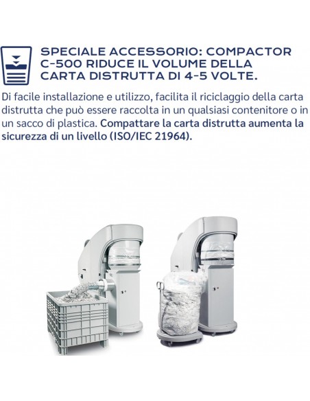 Distruggi Documenti Kobra Cyclone con compactor C 500 speciale accessorio