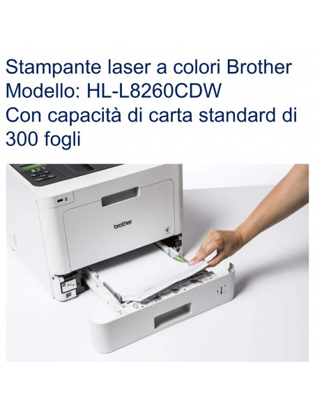 Stampante Laser a colore Brother HL-L8260CDW con capacità standard di 300 fogli