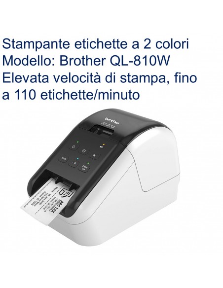 Stampante etichette a 2 colori Brother QL-810W con elevata velocità di stampa 110 etichette al minuto