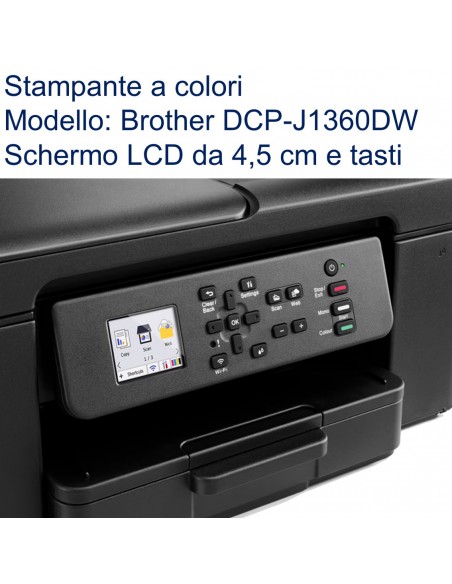 BROTHER DCPJ1360DWRE1
MULTIFUNZIONE BROTHER DCPJ1360DW A4 16ipm 1x150 ADF F/R in stampa USB WiFi con schermo LCD