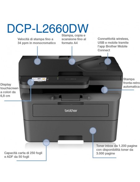 Brother DCP-L2660DW multifunzione Laser Mono WiFi COMPACTA
