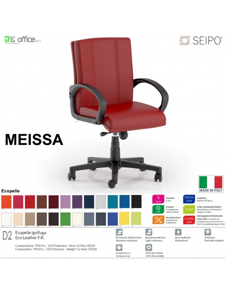 MEISSA M0011 Poltrona direzionale Gas oscillante "B" con braccioli fissi Base 5 razze nylon SEIPO Ecopelle D2