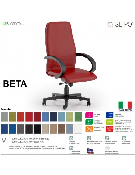 BETA B0081 Poltrona direzionale Gas oscillante "B" con braccioli fissi Base 5 razze nylon SEIPO TESSUTO V