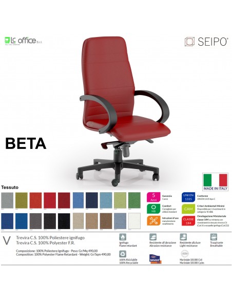BETA B0082 Poltrona direzionale Gas oscillante con fulcro avanzato "D" con braccioli fissi SEIPO TESSUTO V