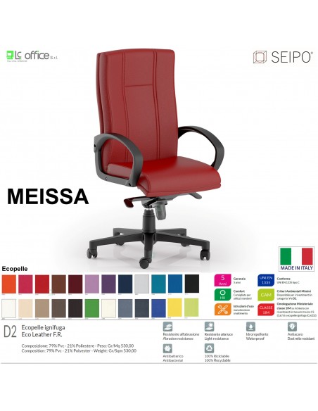 MEISSA M0008 Poltrona direzionale Gas oscillante con fulcro avanzato "D" con braccioli fissi SEIPO Ecopelle D2