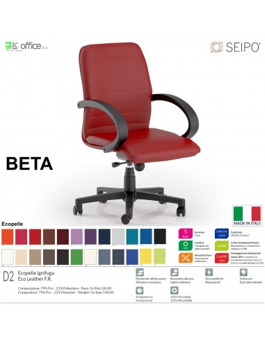 BETA B0083 Poltrona direzionale Gas oscillante "B" con braccioli fissi Base 5 razze nylon SEIPO Ecopelle D2