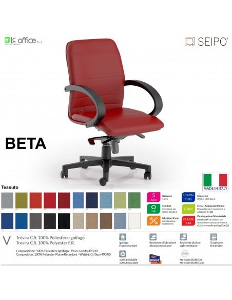 BETA B0084 Poltrona semi direzionale Gas oscillante con fulcro avanzato "D" con braccioli fissi SEIPO TESSUTO V