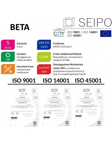BETA B0085 Poltrona operativa girevole visitatore CERTIFICAZIONI